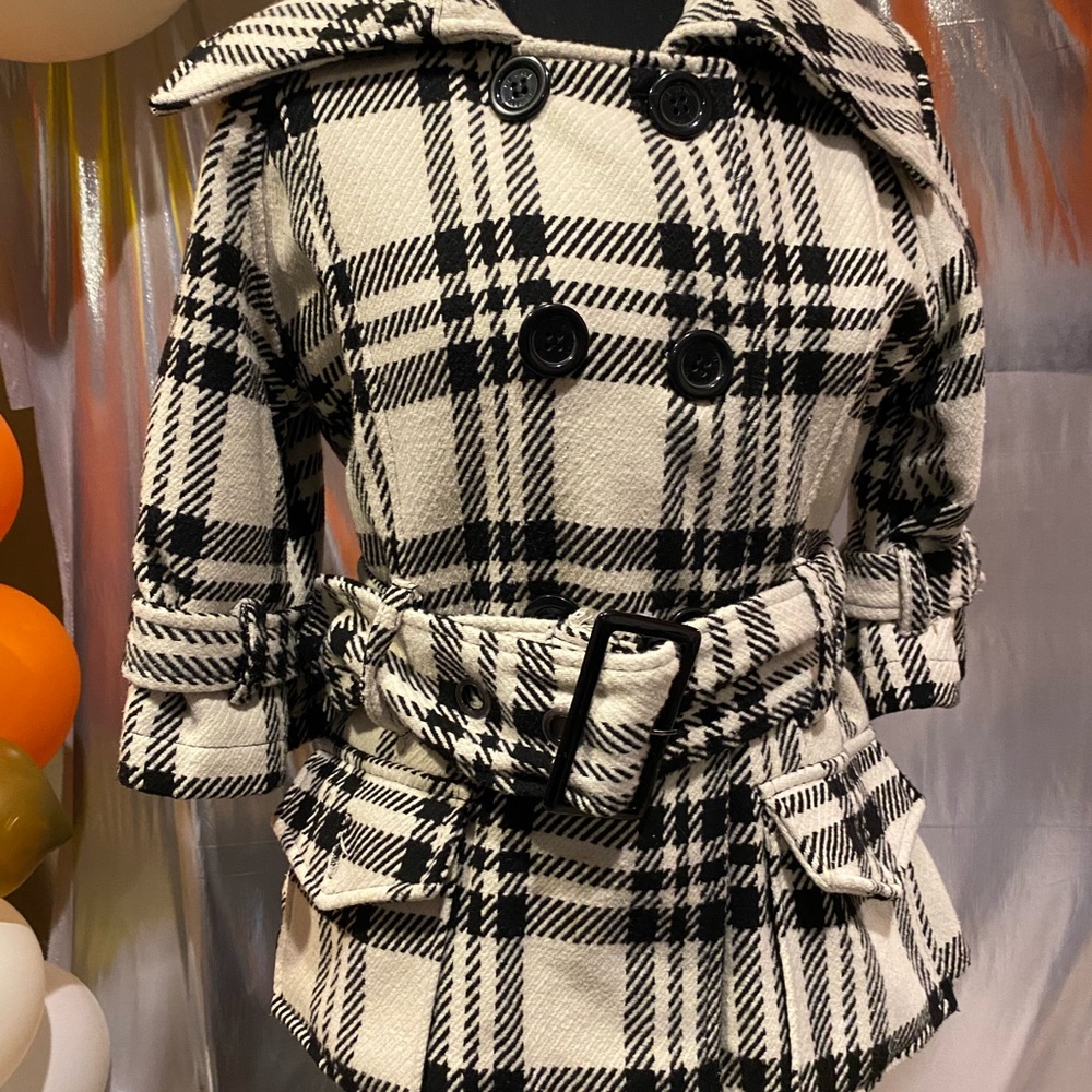 Cute black and white plaid pea coat